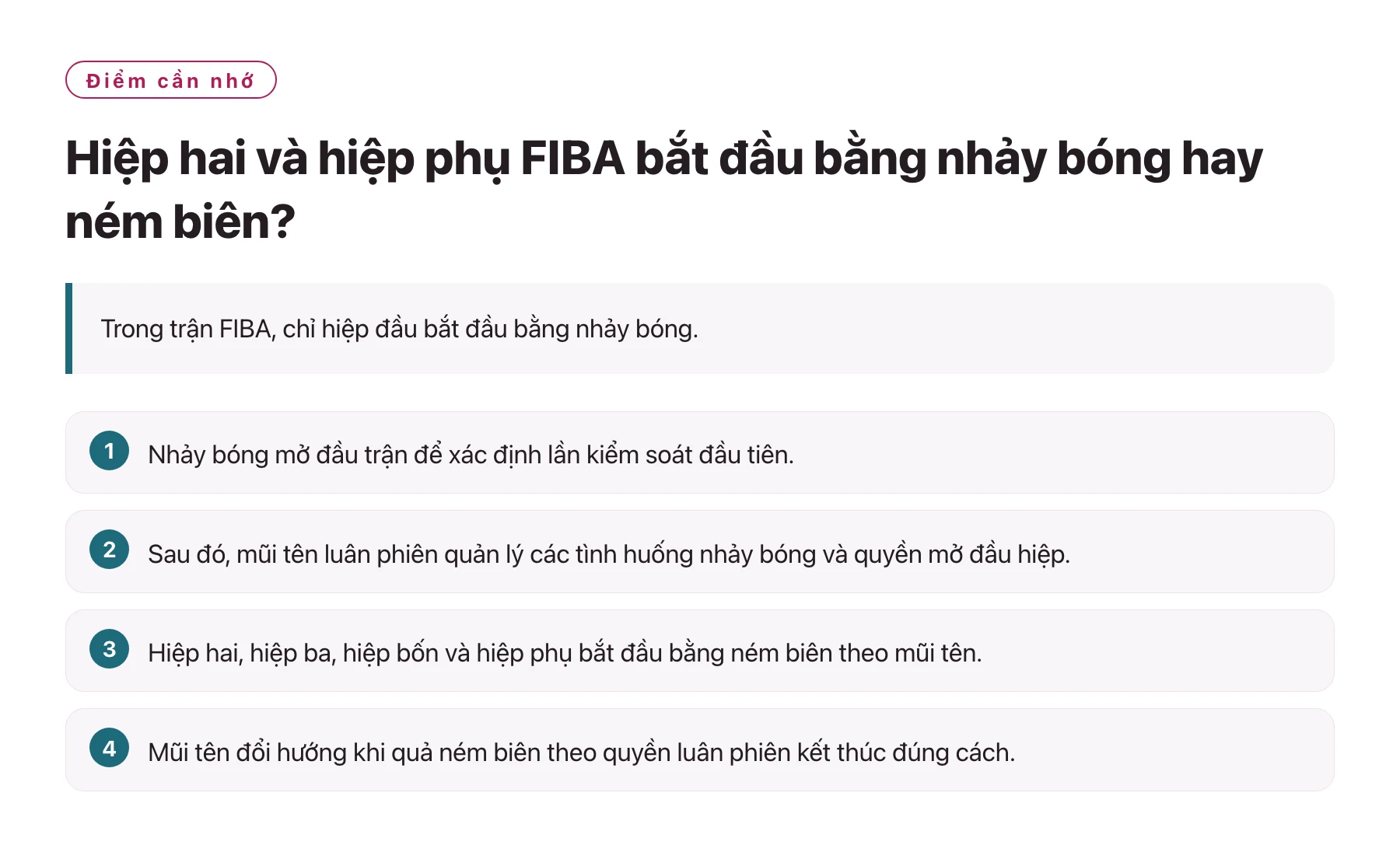 Hiệp hai và hiệp phụ FIBA bắt đầu bằng nhảy bóng hay ném biên?——全文要点速览